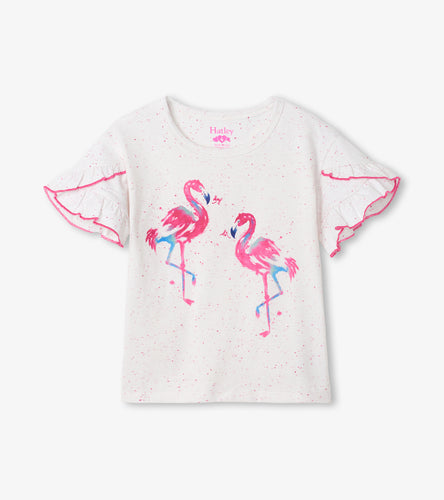 Fancy Flamingo Flutter Sleeve Tee - White