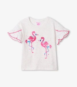 Fancy Flamingo Flutter Sleeve Tee - White