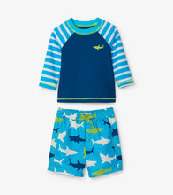 Load image into Gallery viewer, Great White Shark Baby Rashguard Set - Morrocan Blue