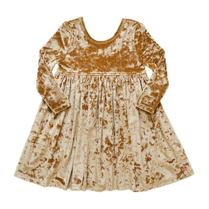 Girls Steph Dress - Crushed Gold Velvet