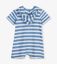 Load image into Gallery viewer, Blue Stripes Hooded Baby Terry Romper