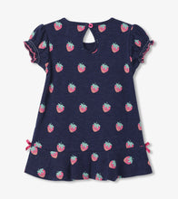 Load image into Gallery viewer, Strawberries Baby Flounce Hem Dress - Patriot Blue