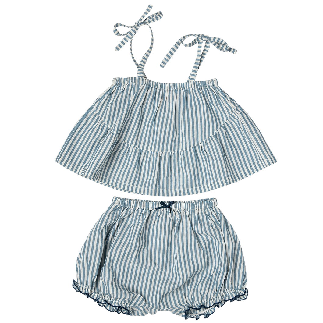 Baby Girls Stella 2-Piece Set - Blue Skinny Stripe