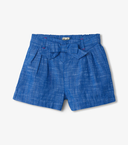 Belted Chambray Paper Bag Shorts - Bonnie Blue