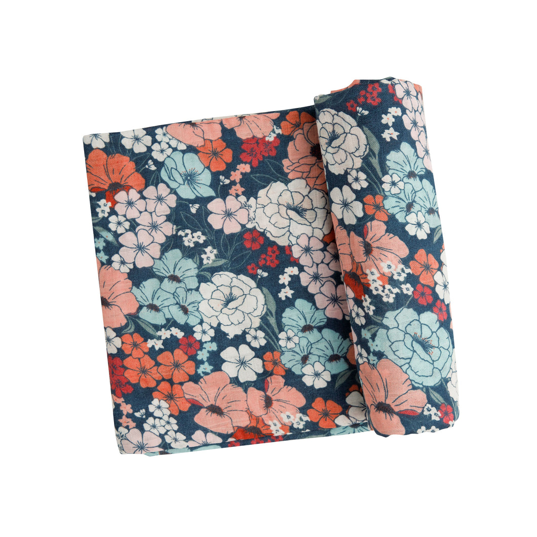 Garden Club Swaddle Blanket - Blue