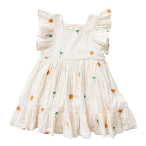 Elsie Dress - Antique White w/ Palm Tree/Sun Emb
