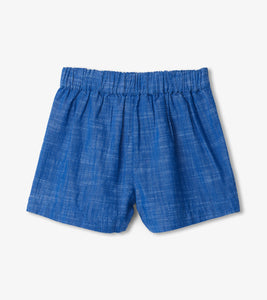 Belted Chambray Paper Bag Shorts - Bonnie Blue
