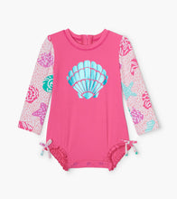 Load image into Gallery viewer, Abstract Sea Life Baby Rashguard Swimsuit - Carmine Rose