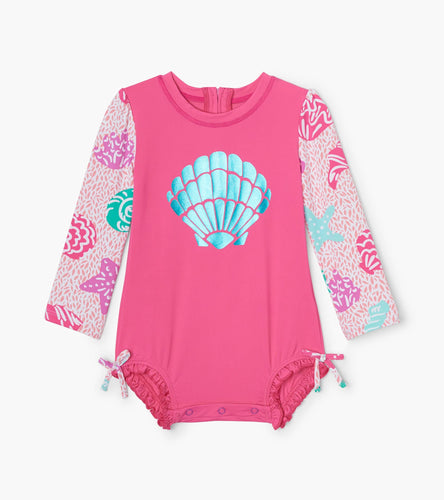 Abstract Sea Life Baby Rashguard Swimsuit - Carmine Rose