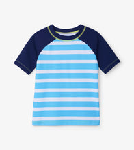 Load image into Gallery viewer, Blue Stripe Short Sleeve Rashguard - Bachelor Button