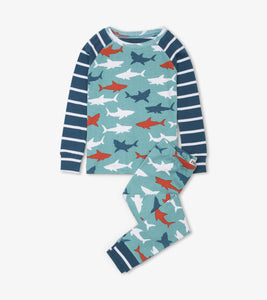 Great White Sharks Organic Cotton Raglan Pajama Set - Baltic