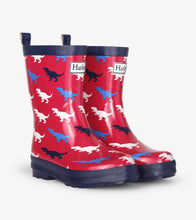 Load image into Gallery viewer, T-Rex Silhouettes Shiny Rain Boots - Scarlet
