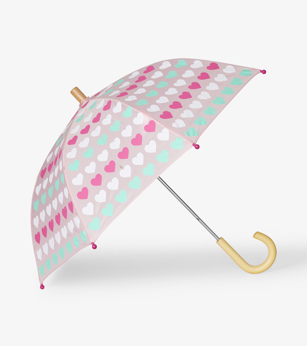 Multicolour Hearts Umbrella - Candy Pink