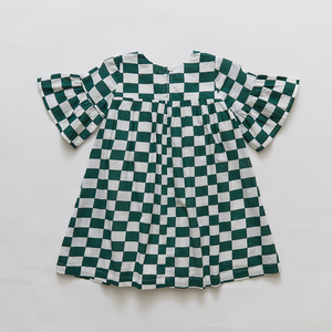 Girls Coco Dress - Hunter Green Rectangle Check