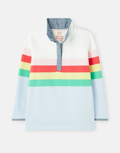 Saunton Stripe Overhead Half Popper Sweatshirt - Blue Multi Stripe