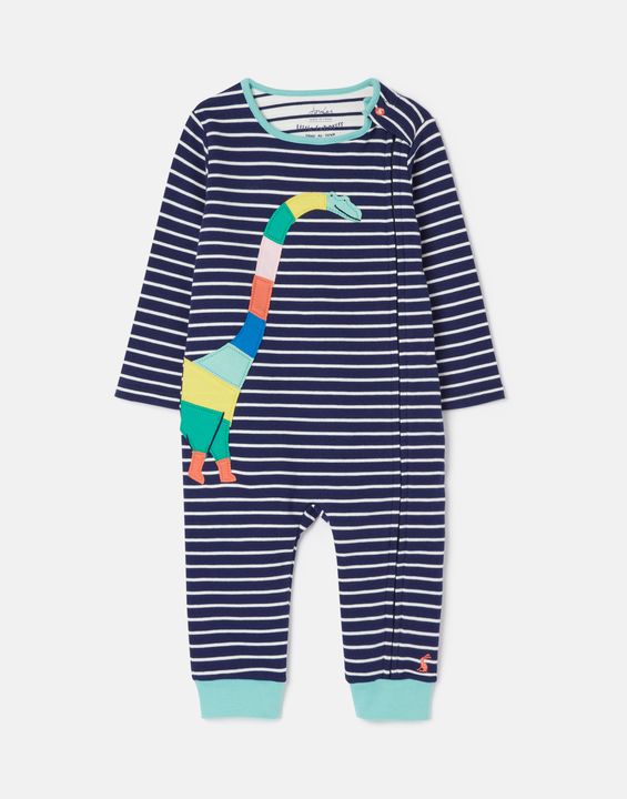 Winfield Organically Grown Cotton Artwork Romper - Navy Stripe Dino