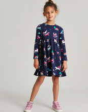 Load image into Gallery viewer, Hampton Long Sleeve Paperbag Waist Jersey Dress - Navy Ponies