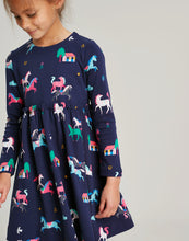 Load image into Gallery viewer, Hampton Long Sleeve Paperbag Waist Jersey Dress - Navy Ponies