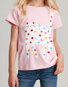 Astra Short Sleeve Applique Artwork T-shirt - Pink Cat