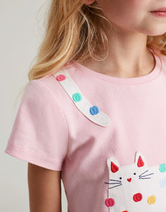 Astra Short Sleeve Applique Artwork T-shirt - Pink Cat