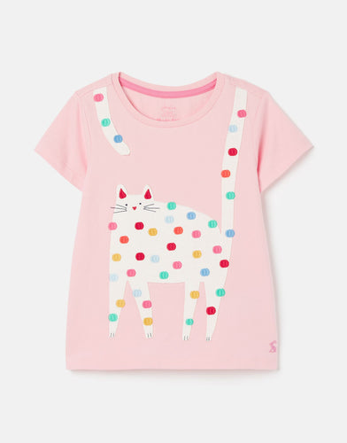 Astra Short Sleeve Applique Artwork T-shirt - Pink Cat