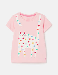 Astra Short Sleeve Applique Artwork T-shirt - Pink Cat