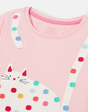 Load image into Gallery viewer, Astra Short Sleeve Applique Artwork T-shirt - Pink Cat