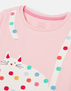 Astra Short Sleeve Applique Artwork T-shirt - Pink Cat
