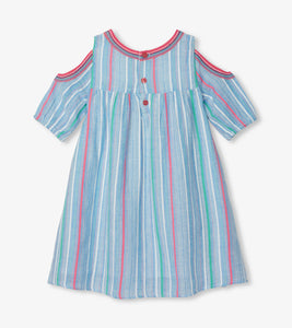 Summer Stripe Cold Shoulder Dress - Blue