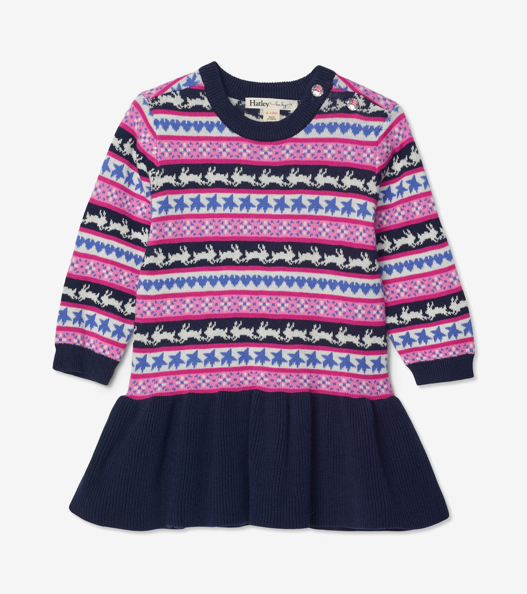 Fair Isle Bunnies Baby Sweater Dress