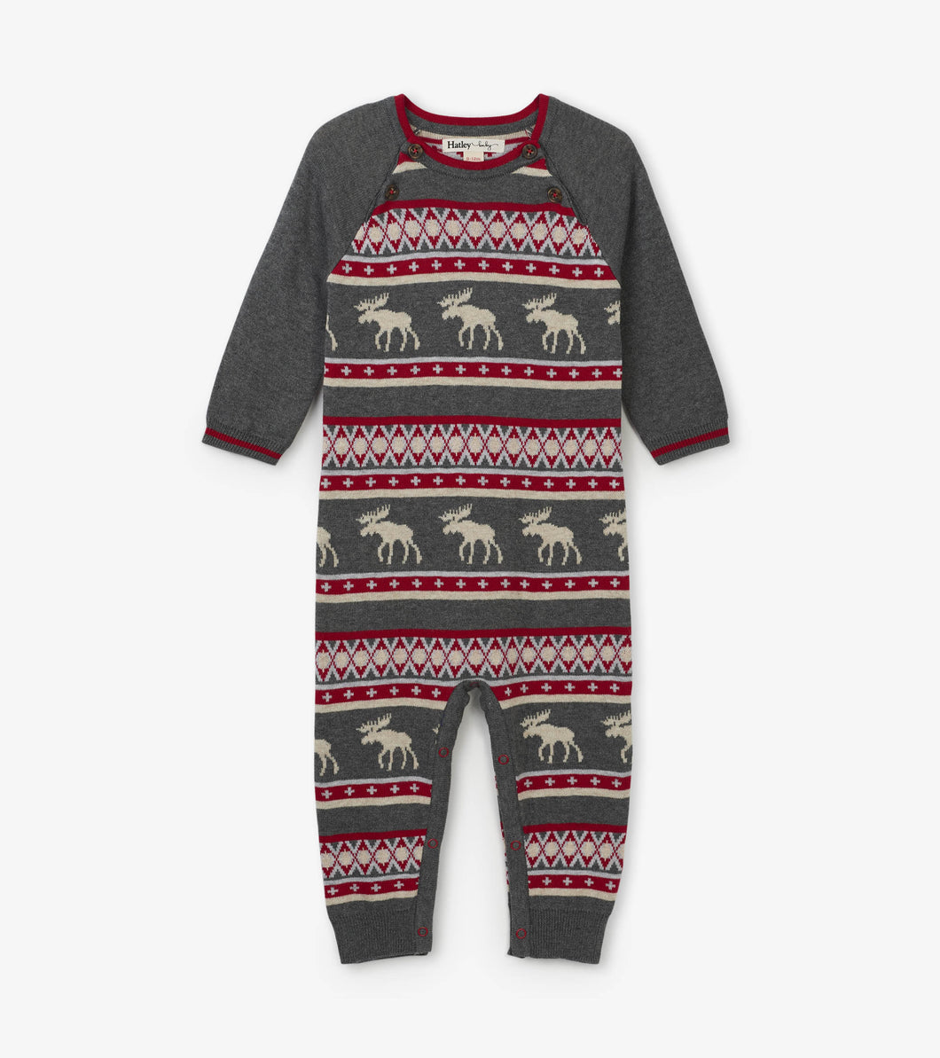 Fair Isle Moose Baby Sweater Romper