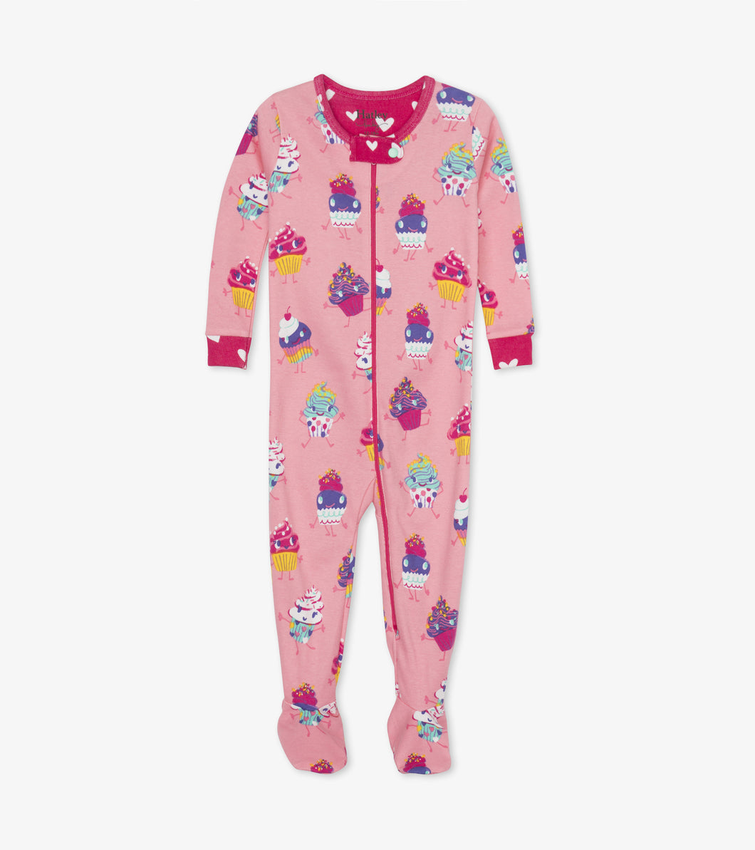Dancing Cupcakes Organic Cotton Footed Coverall - Candy Pink
