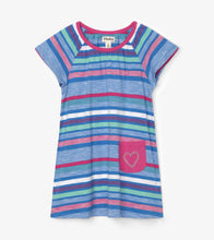 Load image into Gallery viewer, Summer Stripe Tee Shirt Dress - Blue Aster