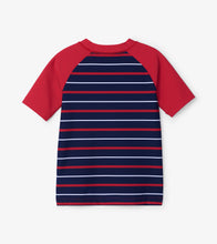 Load image into Gallery viewer, Nautical Stripe Short Sleeve Rashguard - Peacoat