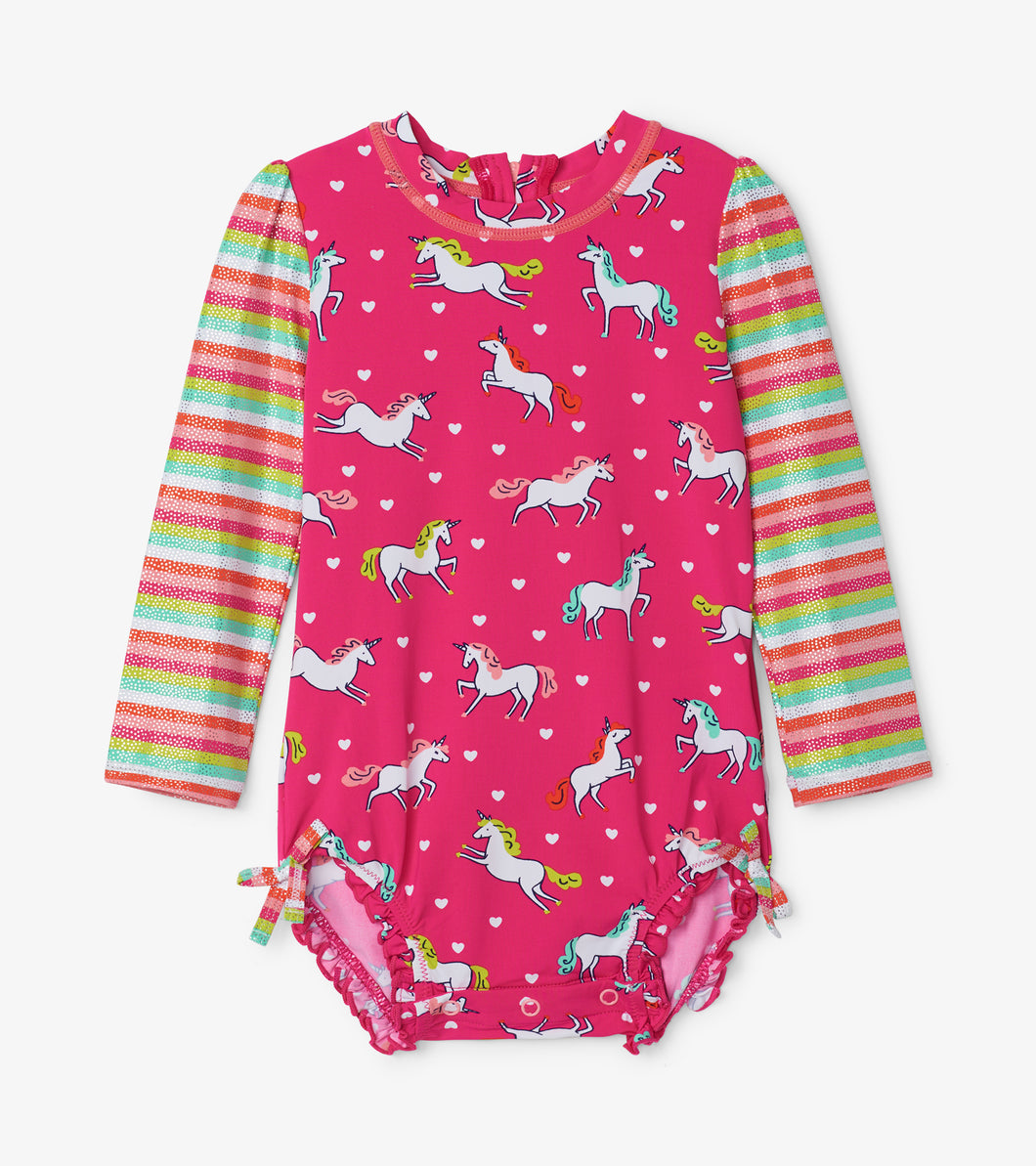 Prancing Unicorns Rashguard Swimsuit - Pink Yarrow