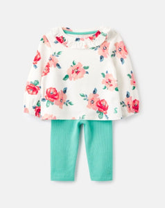 Posie Frill Top and Legging Set - Whitefloral