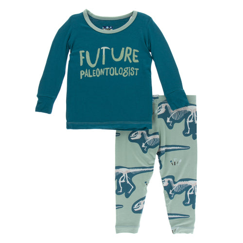 Print Long Sleeve Pajama Set - Shore Future Paleontologist - Blue