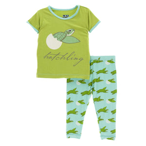 Print Short Sleeve Pajama Set Glass Sea Turtles