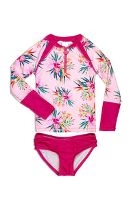 Long Sleeve Rash Guard Set - Tropical Hibiscus