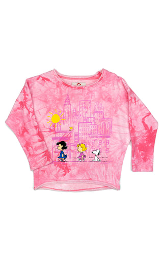 Peanuts Slouchy Sweatshirt - Light Pink Tie Dye
