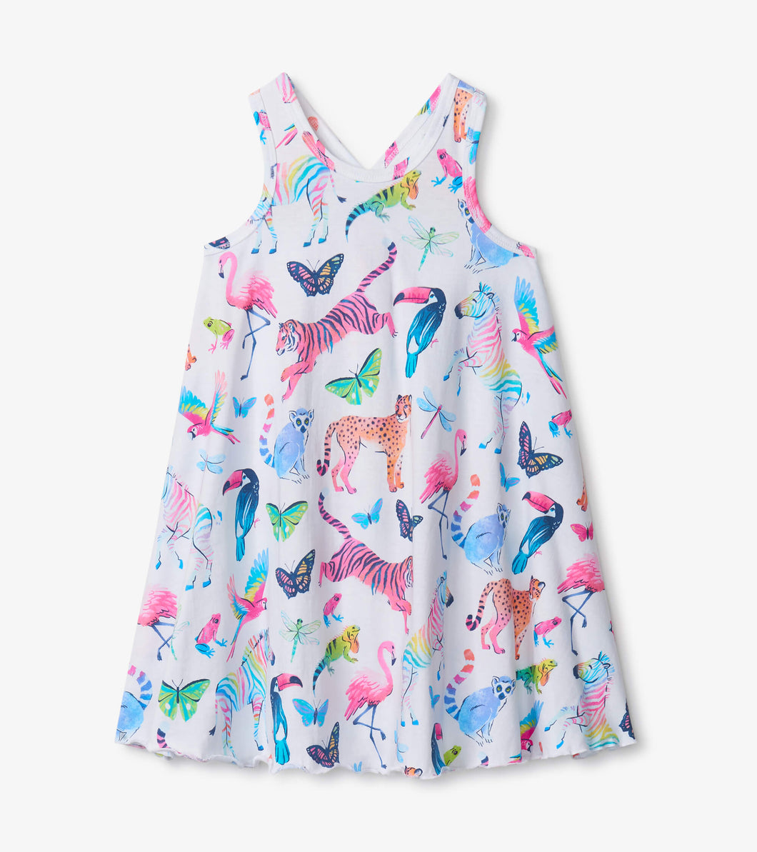 Watercolour Jungle Trapeze Dress - White