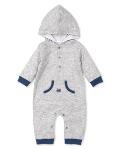 Railway Train Playsuit w/ Hood - Light Grey