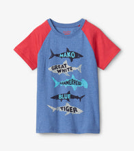 Load image into Gallery viewer, Lots Of Sharks Raglan Tee - NAUTICAL MELANGE