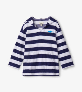 Nautical Stripes Terry Pull Over Hoodie - Patriot Blue