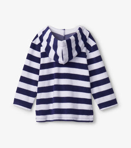 Nautical Stripes Terry Pull Over Hoodie - Patriot Blue