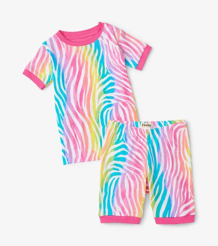 Rainbow Zebra Short Pajama Set - White