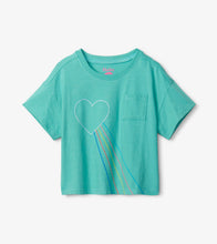 Load image into Gallery viewer, Shooting Heart Front Pocket Boxy Tee - BLUE TURQUOISE