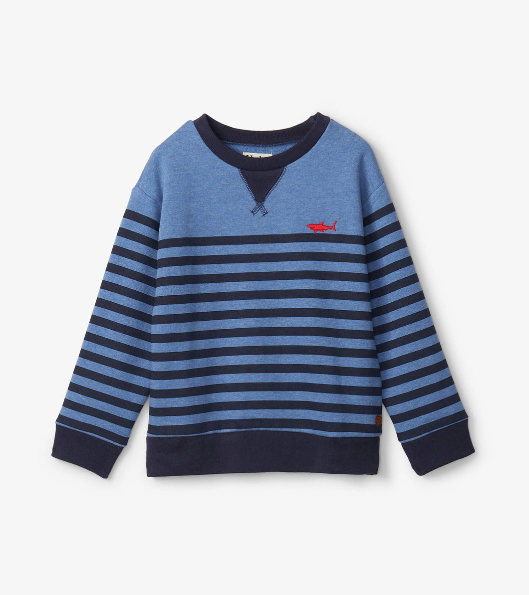 Printed Shark Stripes Pullover Sweatshirt - Nautical Melange